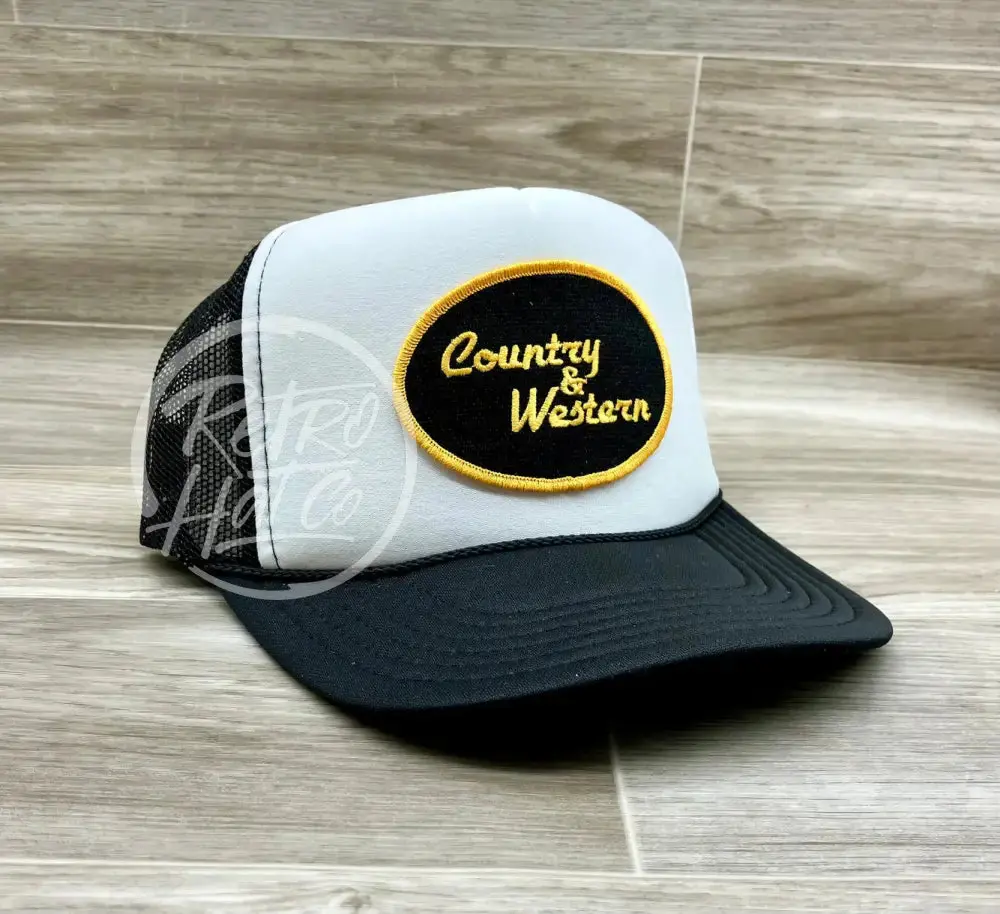 Country & Western Patch On Black/White Meshback Trucker Hat 1