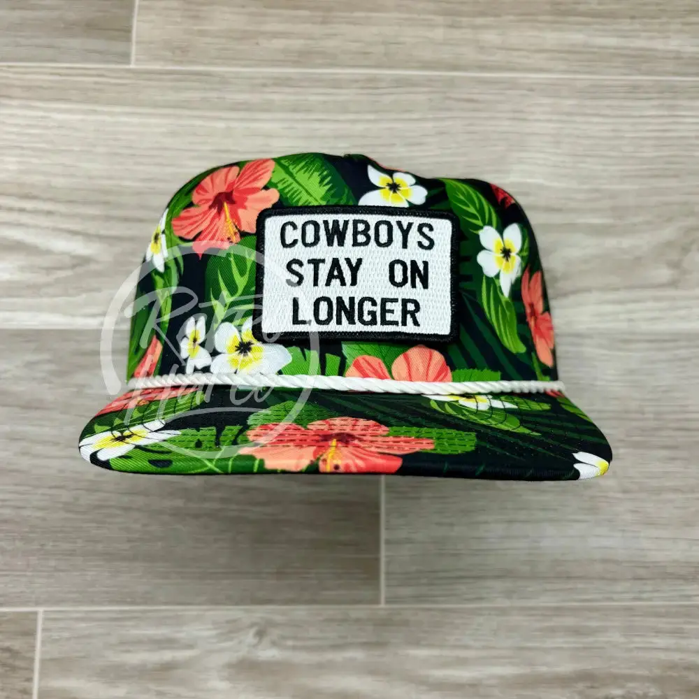 Cowboys Stay On Longer On Black Hawaiian Retro Rope Hat W/Leather Strap Back 1
