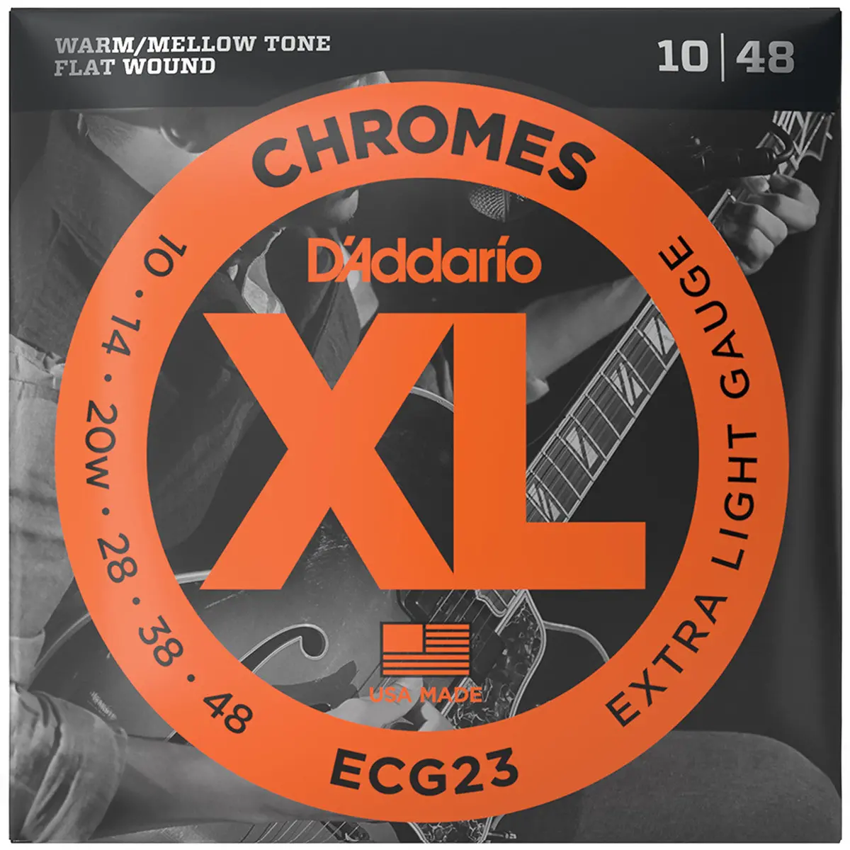 D'addario - Chromes - Flat Wound - Electric Guitar Strings - Ecg23 - Extra Light - 10-48 Gauge (1 Pack) 1