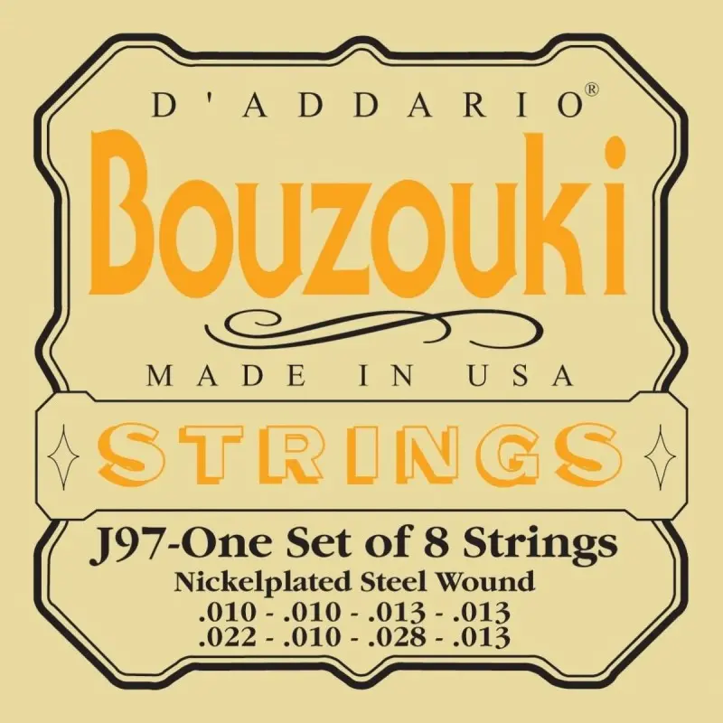 D'addario Bouzouki Strings - Set Of 8-Strings - Nickelplated/Steel Wound .010-.028 (J97) 1