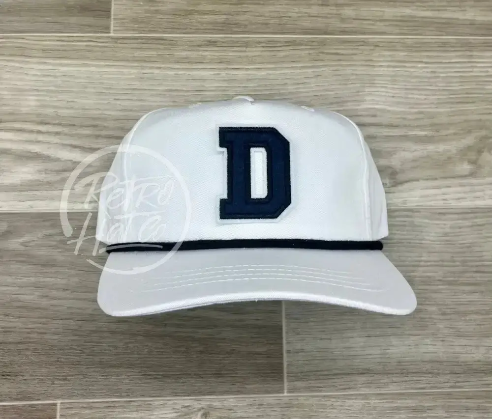 D Letter Patch On White Retro Hat W/Black Rope 1