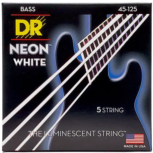 Dr Strings - Hi-Def Neon - White K3 Coated Electric Bass Strings - Nwb5-45 - 5-String Bass - 45-125 (1 Pack) 1