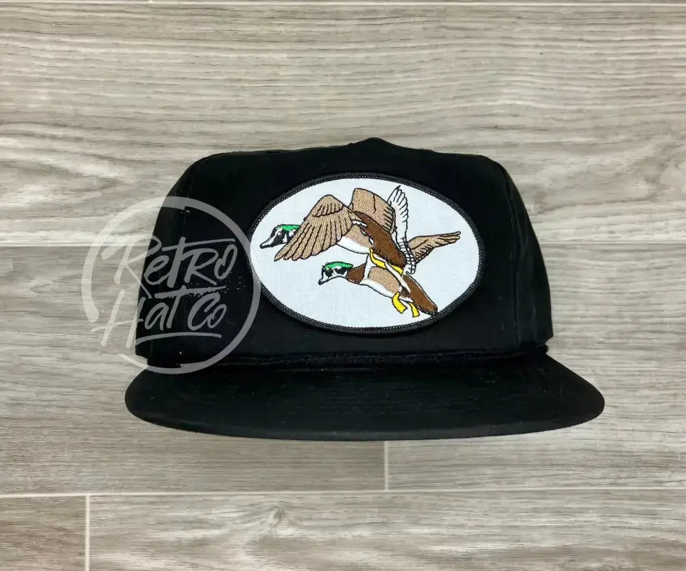 Ducks On Black Classic Retro Rope Hat 1