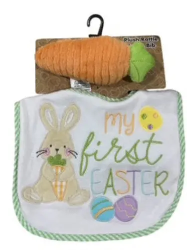 Baby Essentials, Baby Bunny, First Easter, Bib & Rattle Set 1