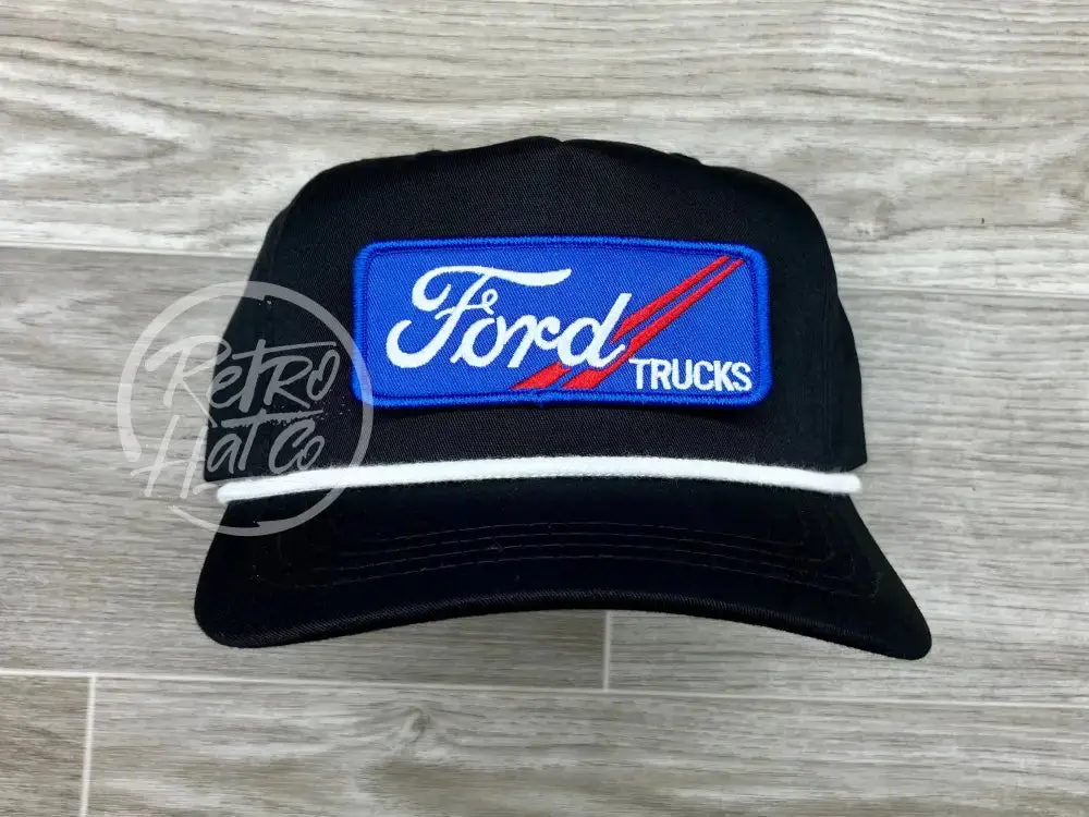 Ford Trucks Patch On Black Retro Hat W/White Rope 1