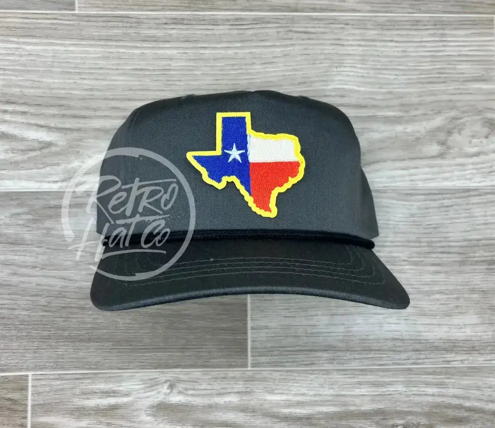 Gold Border Texas Flag Patch On Retro Rope Hat 1