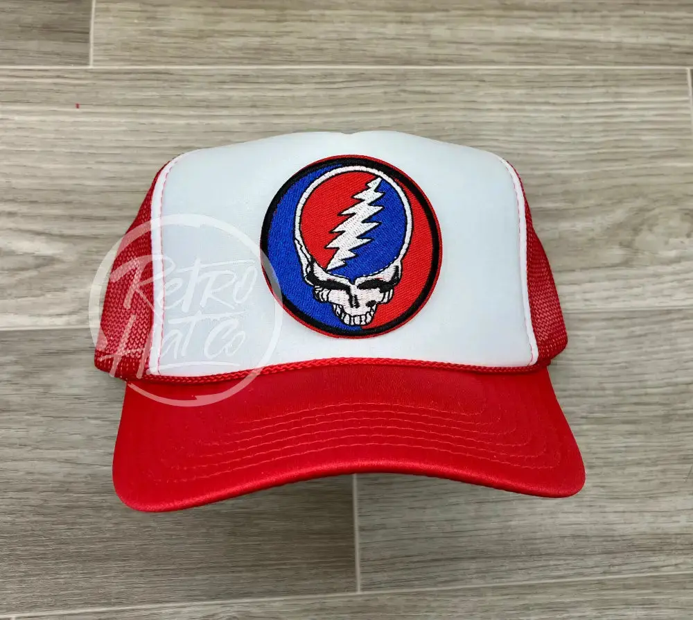 Grateful Dead Lightning Skull (Steal Your Face) On White/Red Meshback Trucker Hat 1