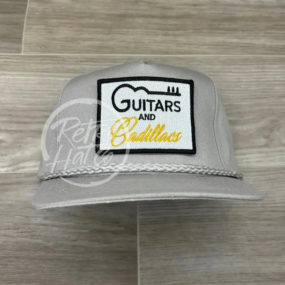 Guitars & Cadillacs (Square) Patch On Tall Gray Retro Rope Hat 1