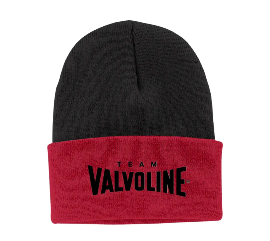 Valvoline Black Knit Beanie With Red Cuff 1