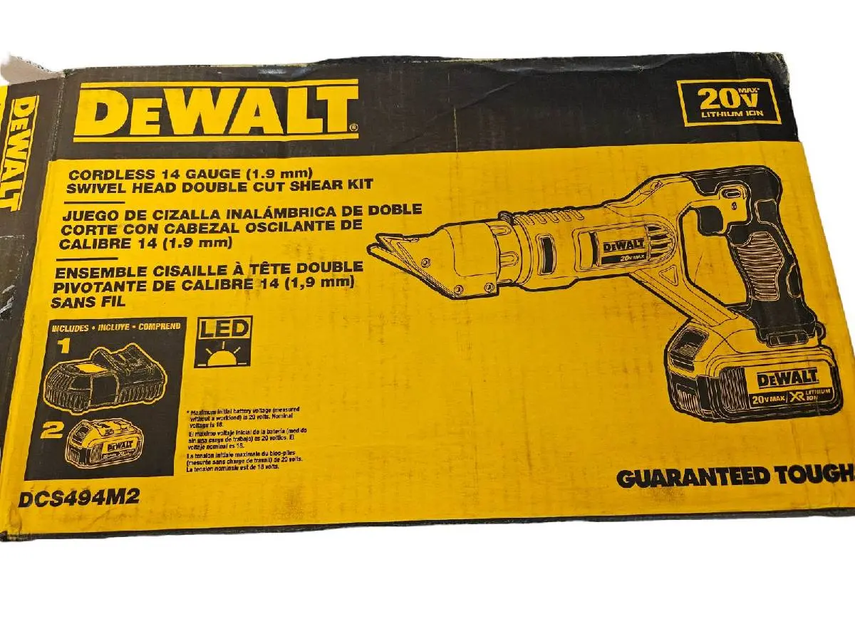 Dewalt Cordless 14 Gauge Swivel Head Double Cut Shear Kit 20V  Dcs494m2 1