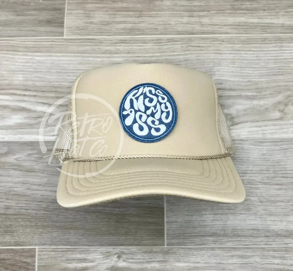 Kiss My Ass Patch On Beige Meshback Trucker Hat 1