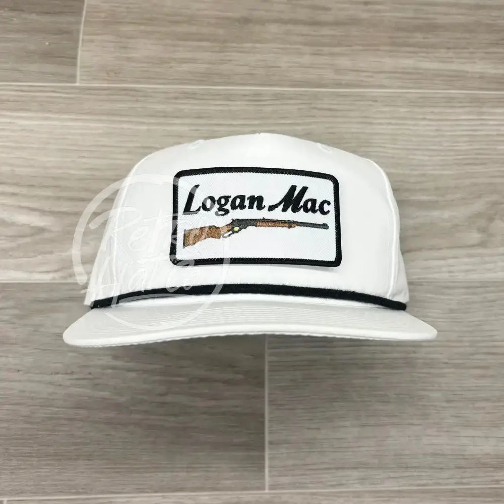 Logan Mac Rifle Patch On White Retro Hat W/Black Rope 1