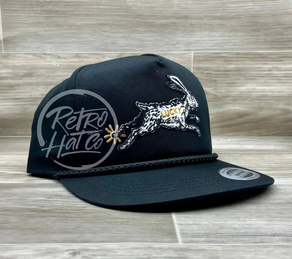 Lucky Rabbit On Black Classic Rope Hat (High Profile) 1