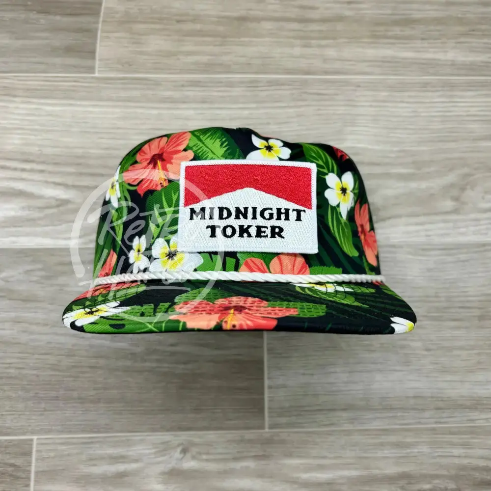 Midnight Toker On Black Hawaiian Retro Rope Hat W/Leather Strap Back 1