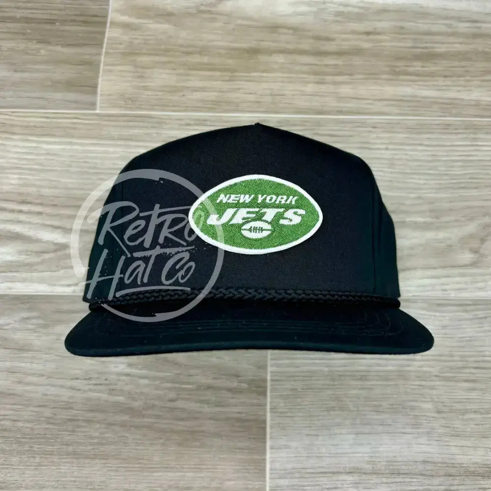 New York Jets Oval Patch On Black Classic Rope Hat 1