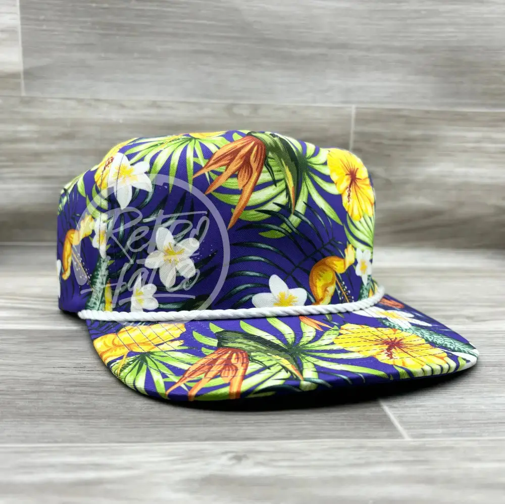 Purple Hawaiian Strapback Hat W/White Rope 1