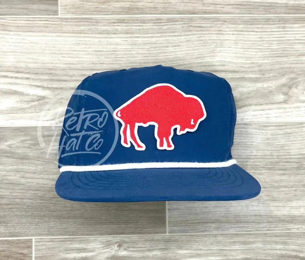 Retro 70S Buffalo Bills (Big Red) On Blue Poly Rope Hat 1