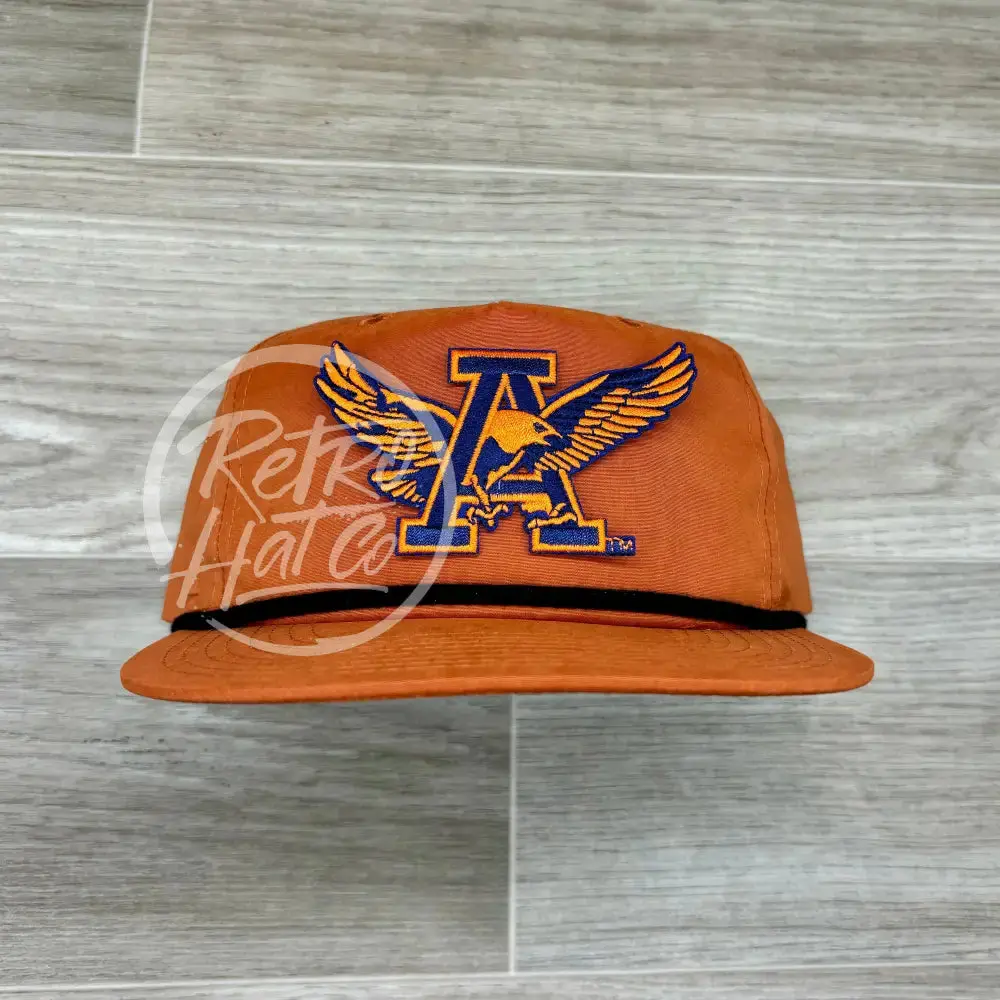 Retro Auburn War Eagle Patch On Orange Retro Hat With Black Rope 1