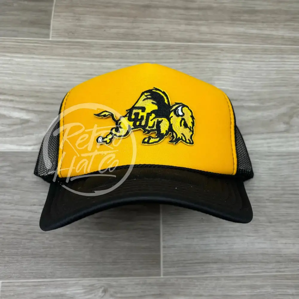 Retro Colorado Buffaloes Cu (Detailed) Patch On Black/Gold Meshback Trucker Hat 1