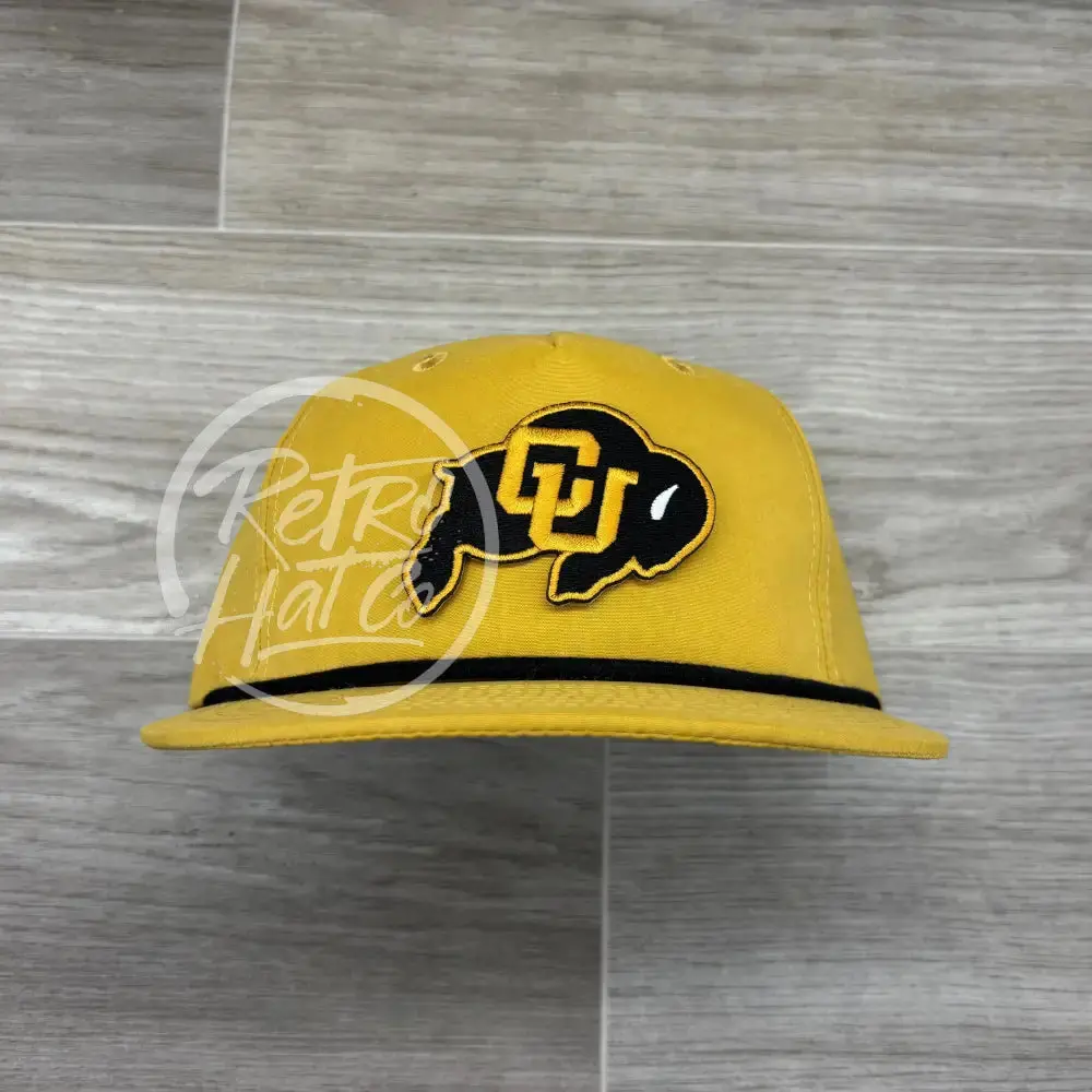 Retro Colorado Buffaloes Cu Patch On Mustard Retro Hat W/Black Rope 1