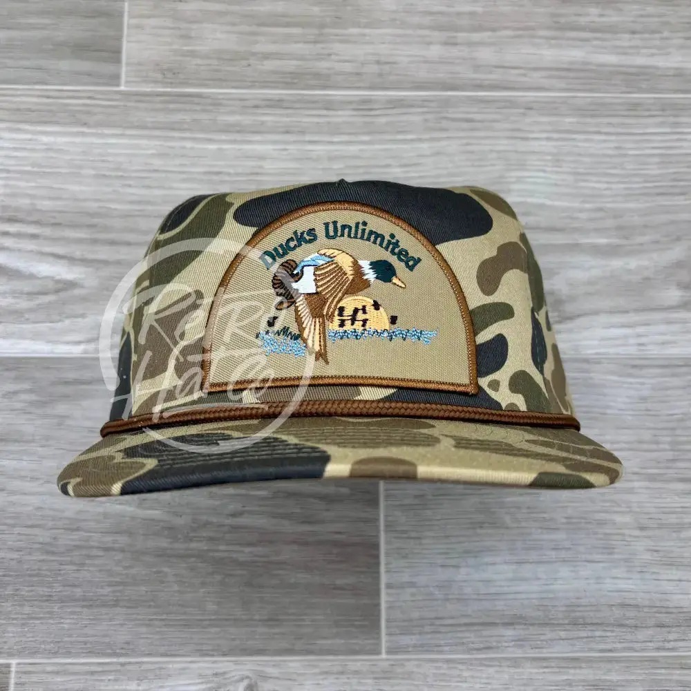 Retro Ducks Unlimited On Beige Old School / Duck Camo Rope Hat 1