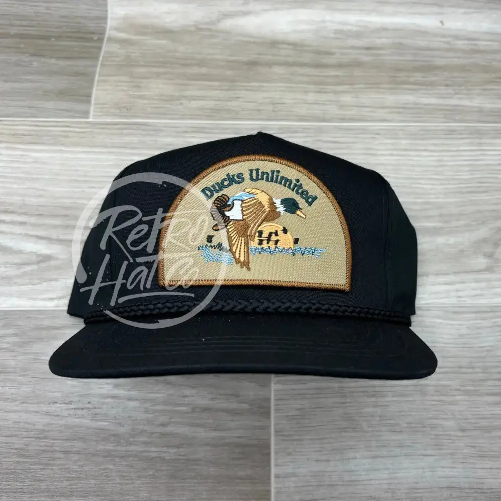 Retro Ducks Unlimited On Black Classic Rope Hat 1