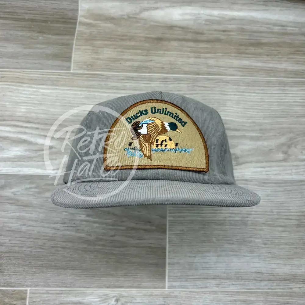 Retro Ducks Unlimited Patch On Gray Corduroy Hat 1
