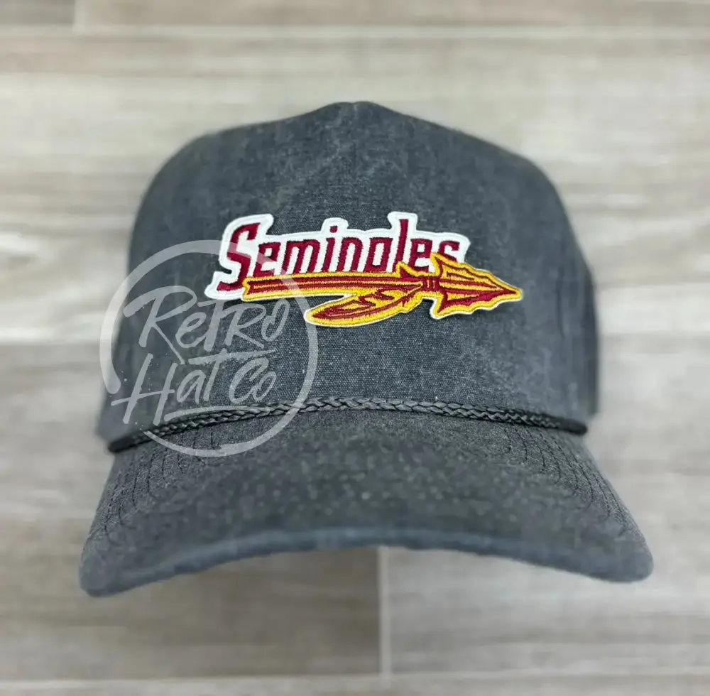 Retro Florida State / Fsu Seminoles Patch On Stonewashed Charcoal Retro Rope Hat 1