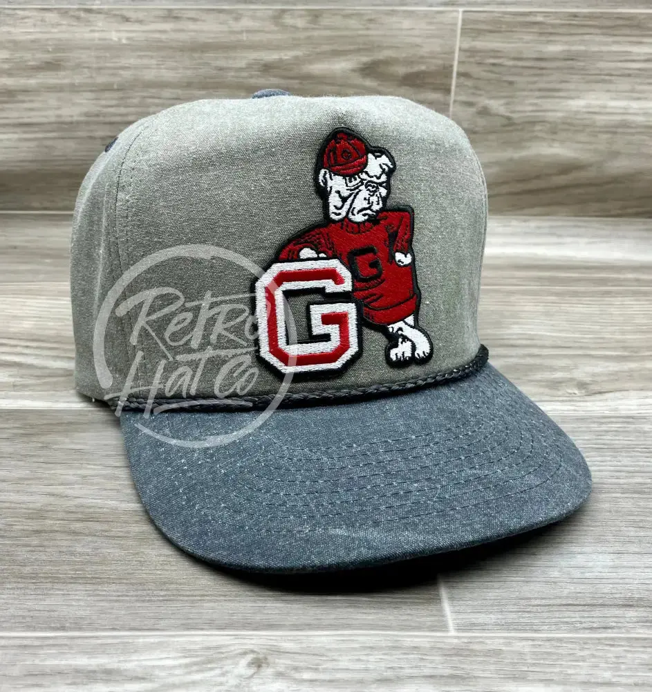 Retro Georgia Bulldogs Patch On Sand / Charcoal Stonewashed Retro Rope Hat 2
