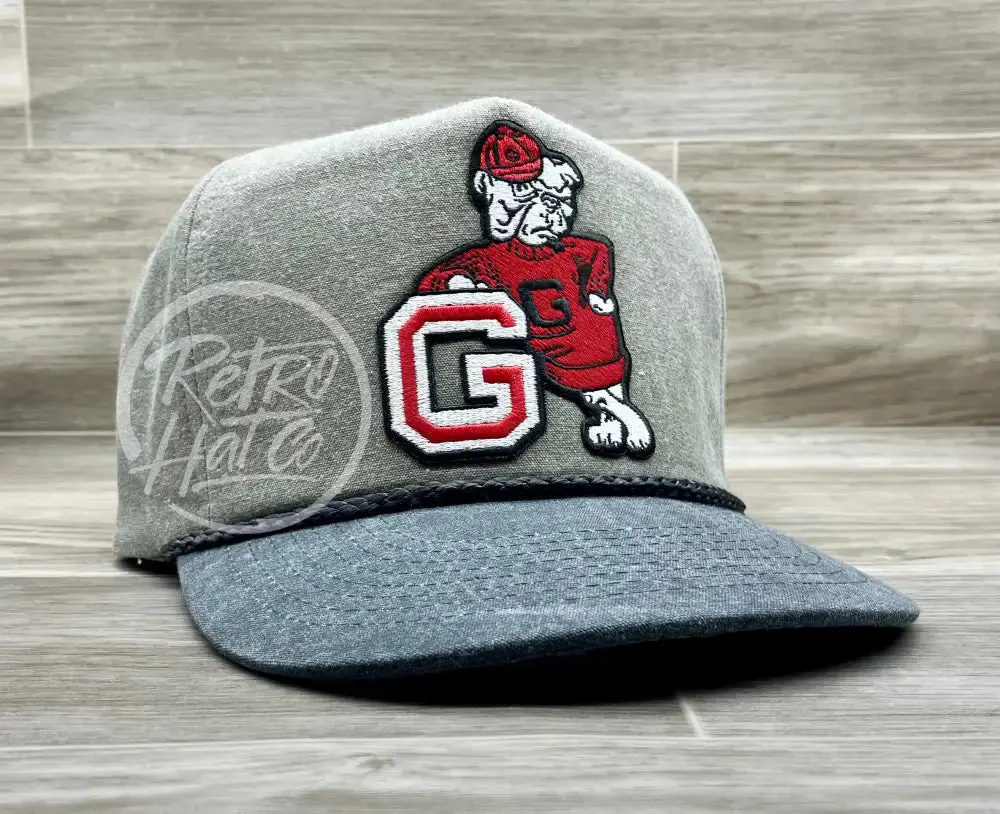 Retro Georgia Bulldogs Patch On Sand / Charcoal Stonewashed Retro Rope Hat 1