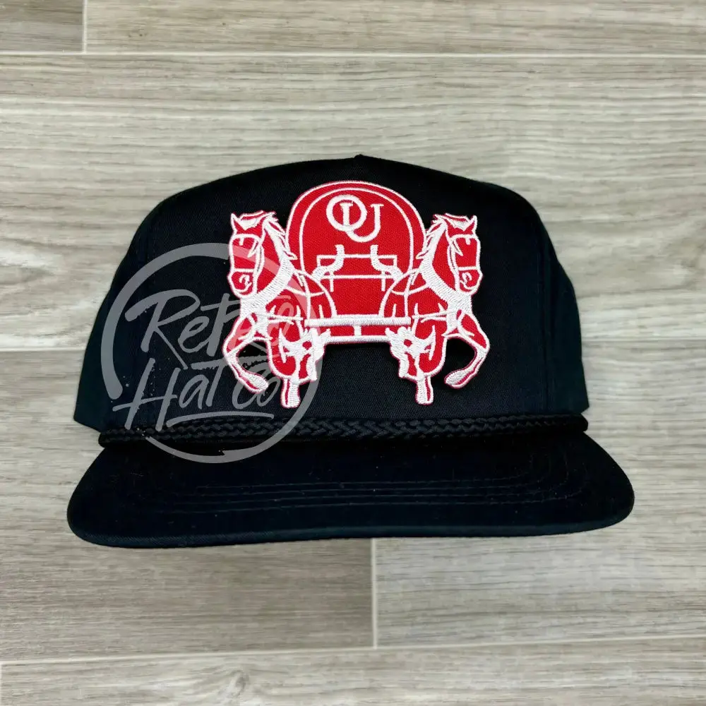 Retro Oklahoma Ou Sooners Horses On Black Classic Rope Hat 1