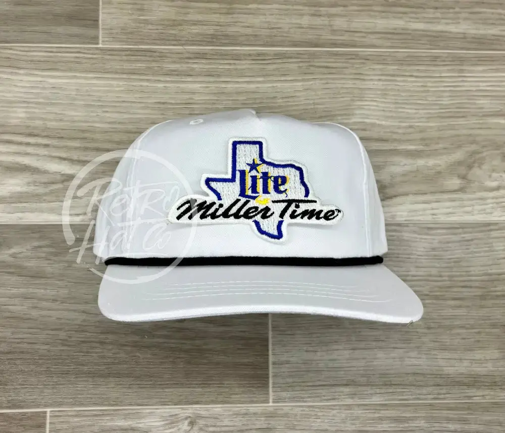 Texas Beer Patch On White Retro Hat W/Black Rope 1