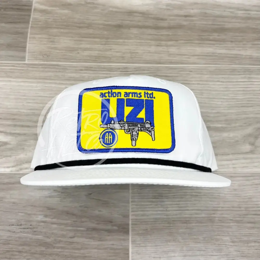 Uzi Patch On White Retro Hat W/Black Rope 1