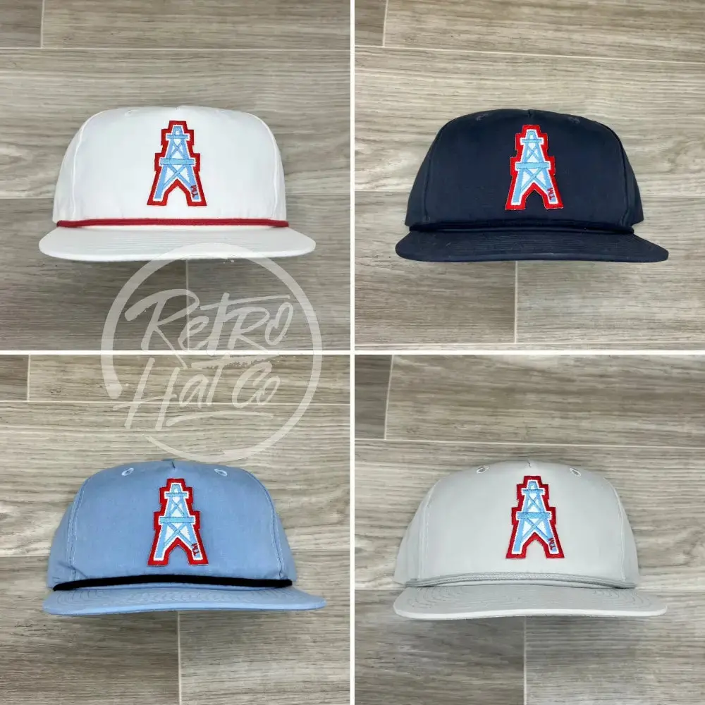 Vintage 80S/90S Houston Oilers Derrick Patch On Retro Rope Hat 1