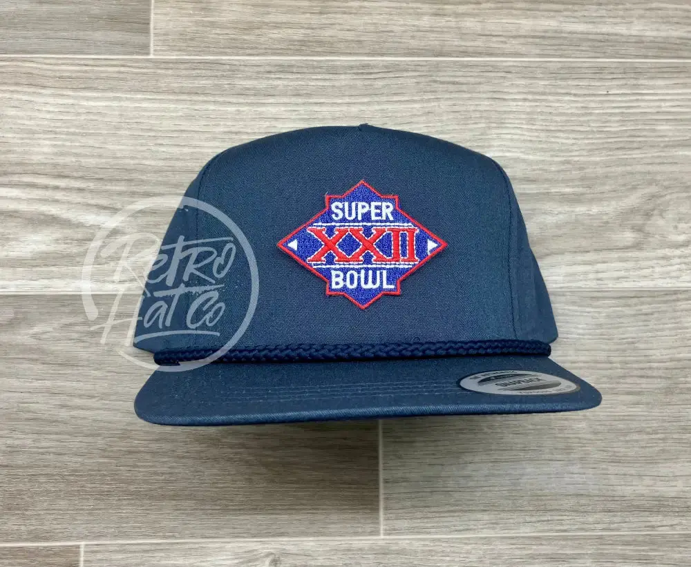 Vintage 80S Super Bowl Xxii Patch On Blue Classic Retro Rope Hat 1