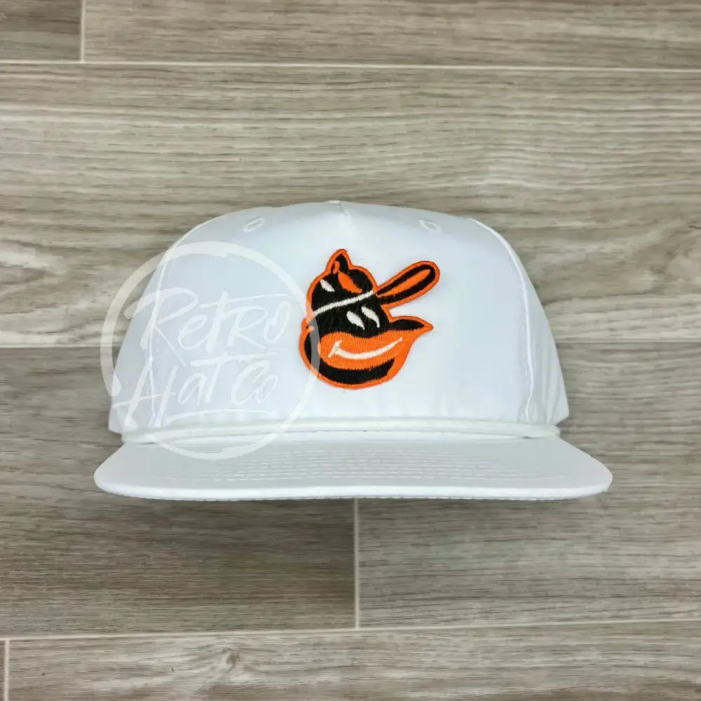 Vintage 90S Baltimore Orioles Patch On Solid White Retro Rope Hat 1