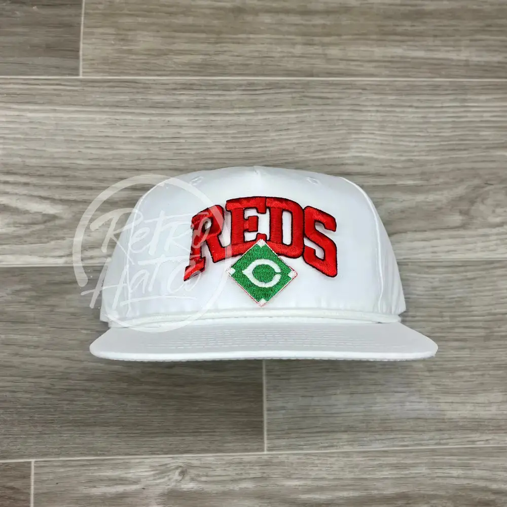 Vintage 90S Cincinnati Reds (Red) Patch On Solid White Retro Rope Hat 1