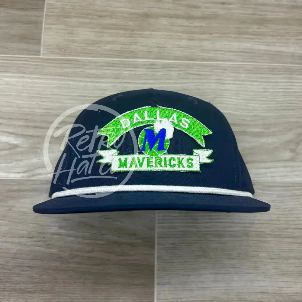 Vintage 90S Dallas Mavericks Patch On Navy Blue Retro Hat W/White Rope (1 Of 1) 1