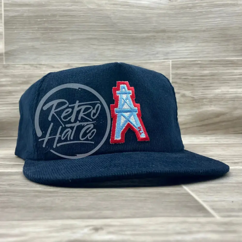 Vintage 90S Houston Oilers Derrick Patch On Navy Corduroy Hat 1