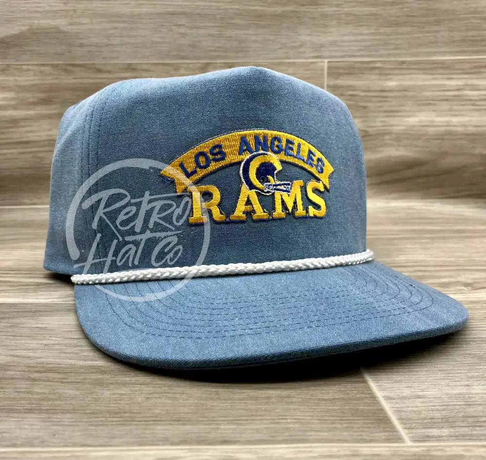 Vintage 90S Los Angeles Rams Patch On Sky/White Stonewashed Rope Hat 1