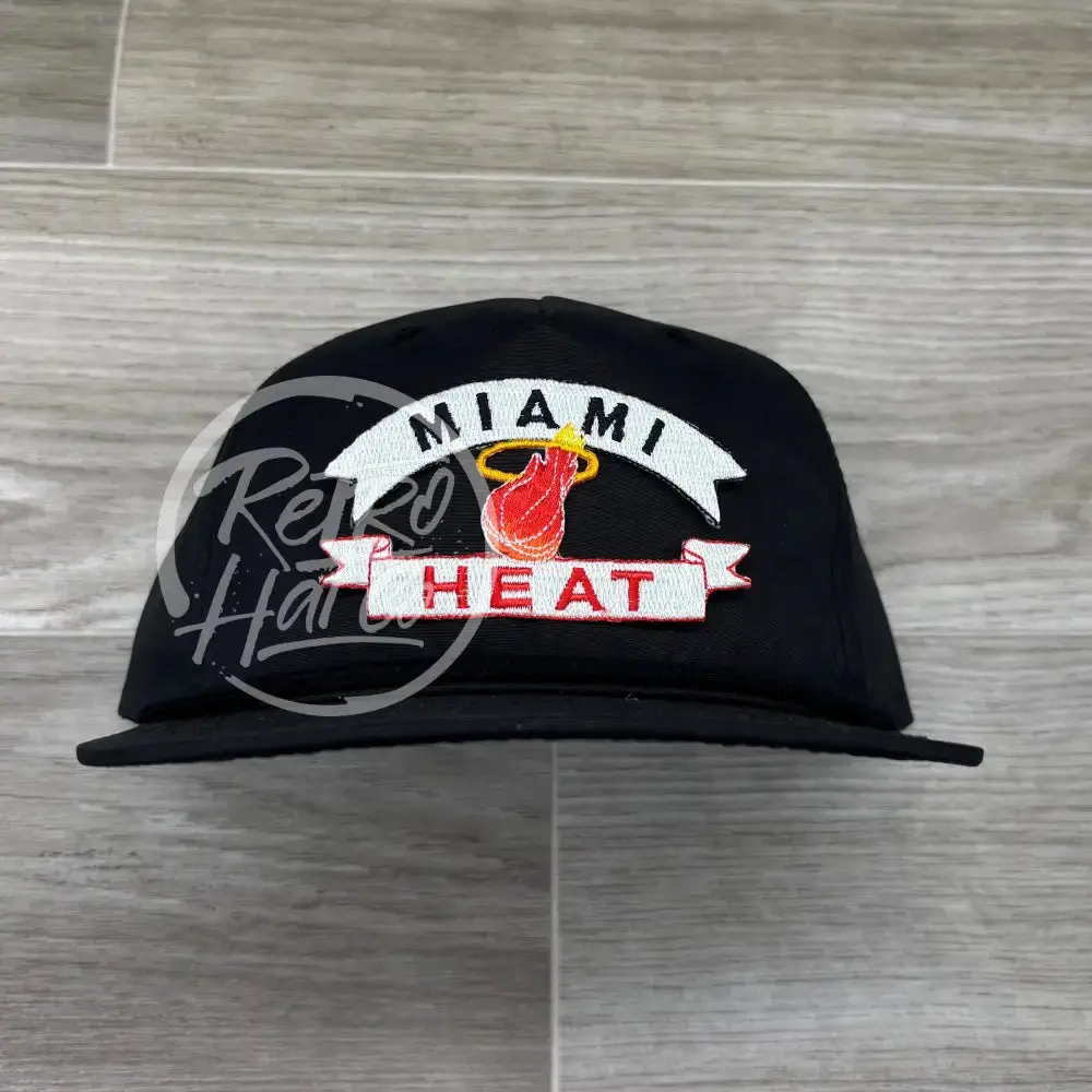 Vintage 90S Miami Heat Patch On Black Retro Rope Hat 1
