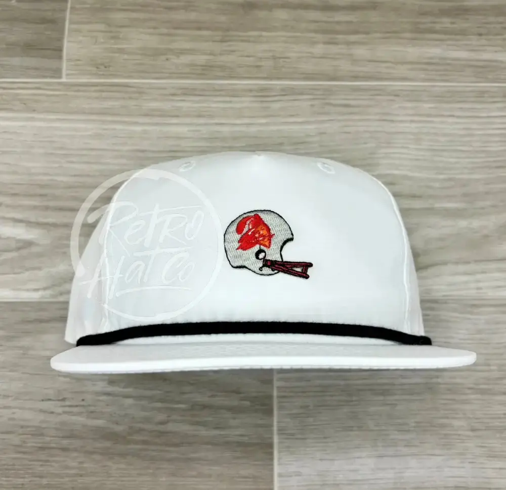 Vintage 90S Tampa Bay Buccaneers Helmet Patch On White Retro Hat W/Black Rope 1