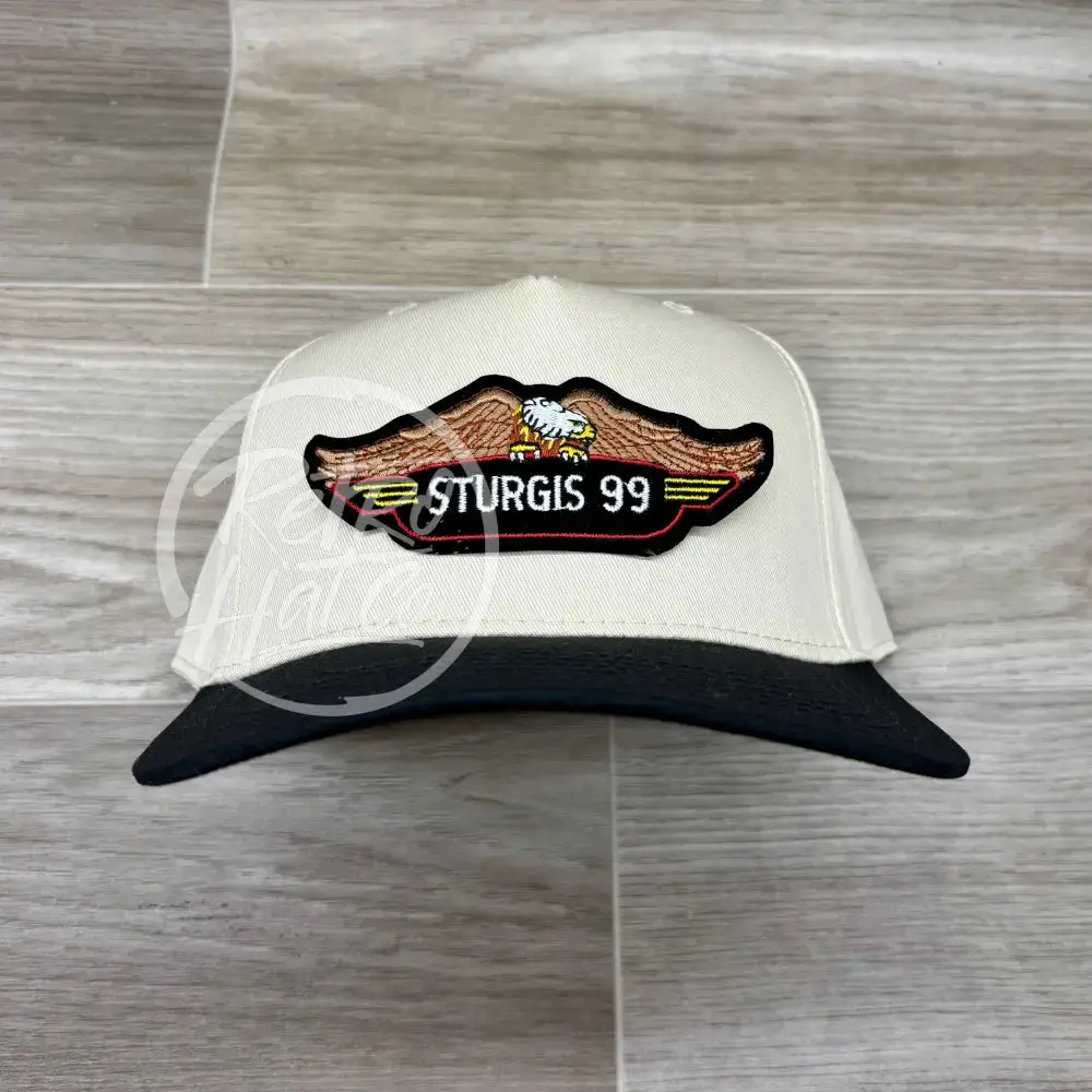 Vintage Sturgis ‘99 Biker Rally / Eagle Patch On 2-Tone Natural/Black Retro Hat 1