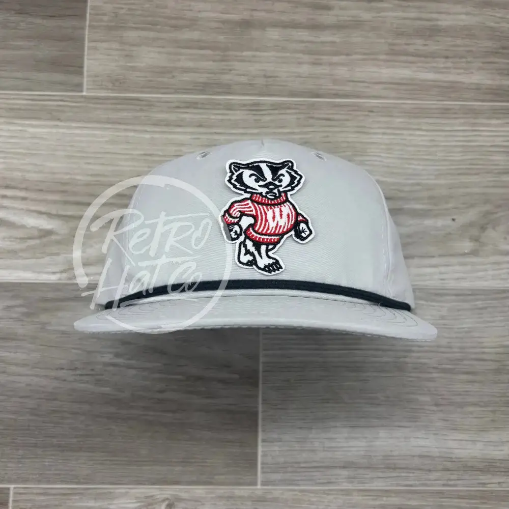 Wisconsin Badgers On Smoke Gray Retro Hat W/ Charcoal Rope 1