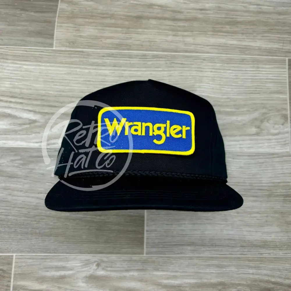 Wrangler (Blue) On Black Classic Rope Hat 1