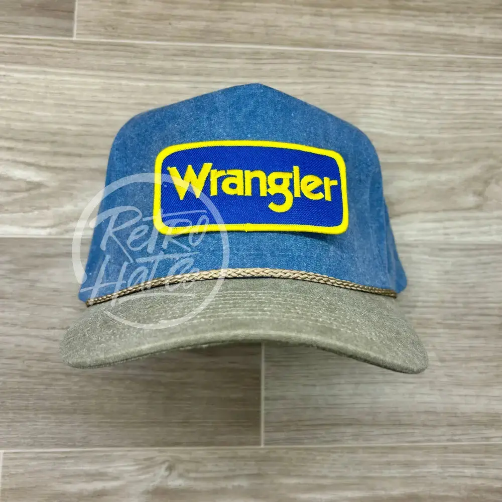 Wrangler (Blue) Patch On Stonewashed Sky/Sand Retro Rope Hat 1