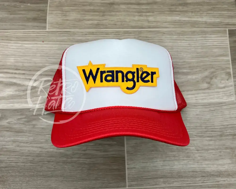 Wrangler Patch On Red/White Meshback Trucker Hat 1