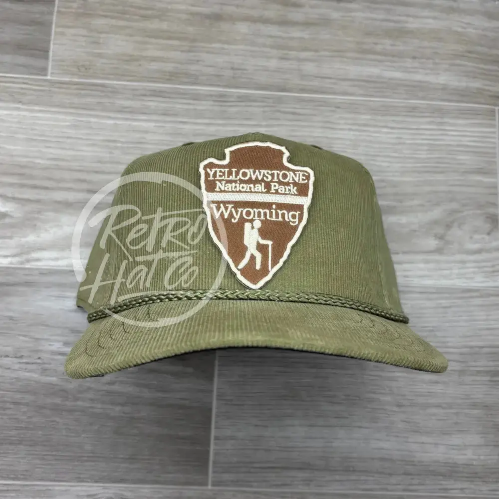 Yellowstone Nat'l Park Arrowhead On On Olive Corduroy Rope Hat 1
